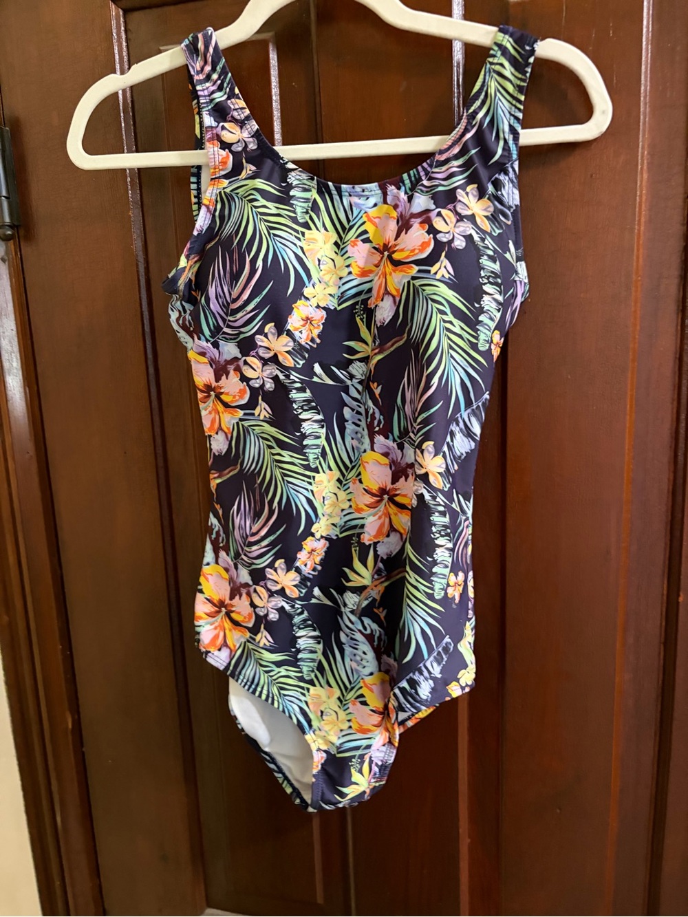 Floral Tropical One-Piece Swimsuit - Black with Multicolor Print